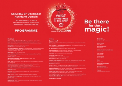 Coca‑Cola Christmas in the Park, Aukland Programme